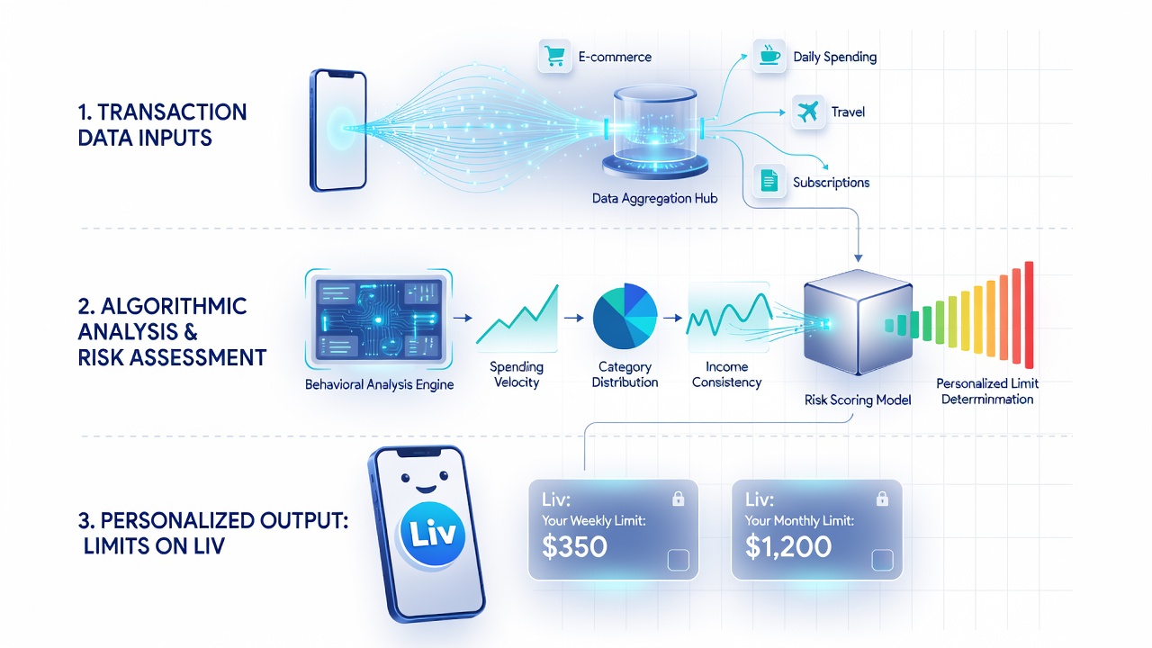 Algorithm visualization illustrating transaction flows and limit personalization for wagers