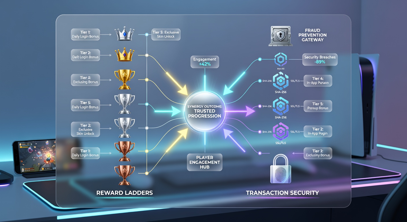 Illustration of layered security protocols linked to VIP reward progression in a mobile casino dashboard
