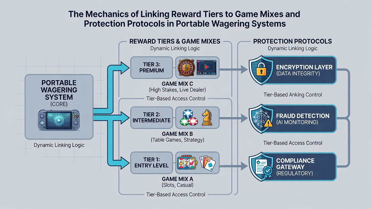 Backend dashboard illustrating reward tier adjustments linked to game mix distribution and automated protection protocol triggers