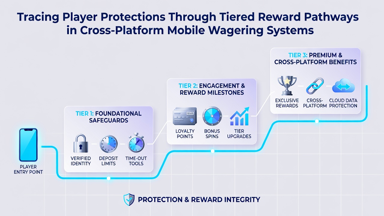 Diagram illustrating protection checkpoints embedded within mobile reward tiers across devices