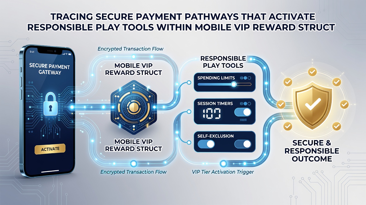 Illustration of mobile app interface displaying integrated payment and responsible play controls for VIP users